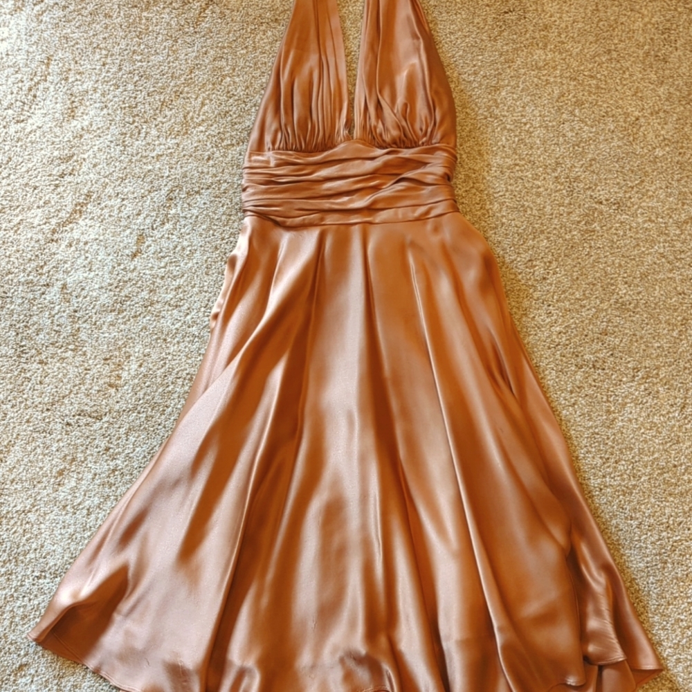 40's style silky halter dress.  Beautiful color, light copper